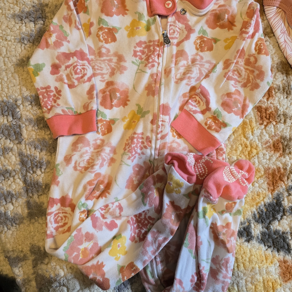 Burt's Bees Baby Floral Onesie with Coral Trim